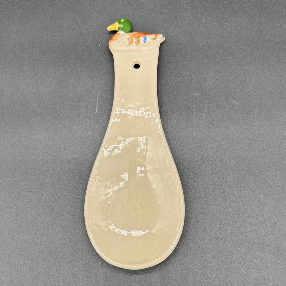 Otagiri Ceramic Spoon Rest with Mallard Duck Accent in Cream and Green
